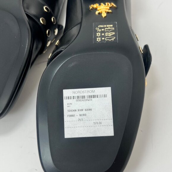 Prada Studded Spazzolato Stud Women Leather Loafers Pumps Size 36.5 - Picture 16 of 16